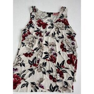 WHBM Tiered Ruffled Top Womens Large Floral‎ Sleeveless Career Shell Tank